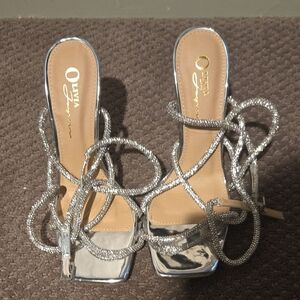 Olivia Glamour Silver Strappy Heels